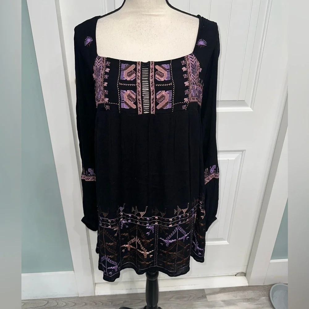 Free People Black Embroidered Rhiannon mini dress size small